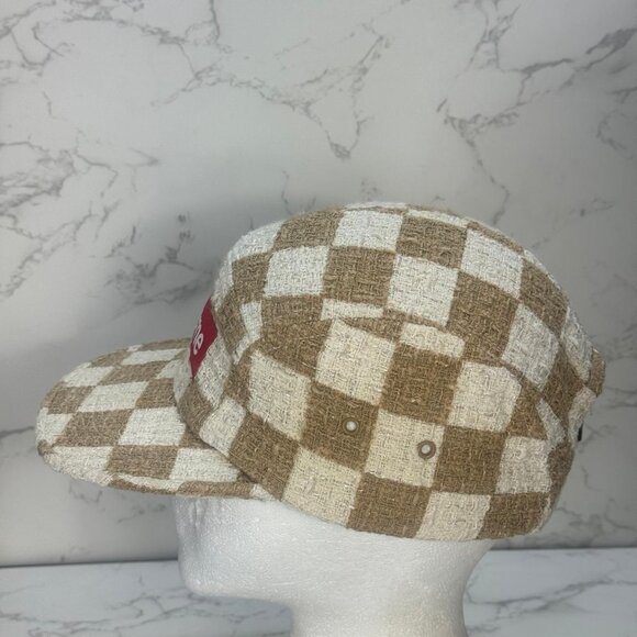 SUPREME Checkerboard Boucle Camp Cap TAN Hat Adjustable S/S 2019 Made In USA - Picture 4 of 7